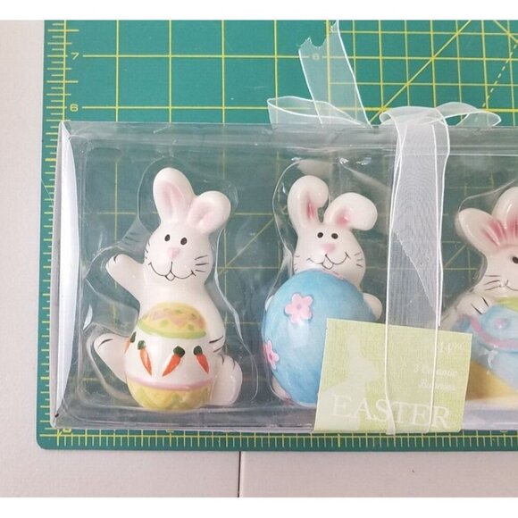 Easter Bunny Egg Decorations Spring Rabbit Figurine Set of 3 NIP whimsical - Picture 8 of 8
